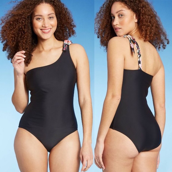 Kona Sol Black One-Shoulder Tie Floral One-Piece Swimsuit - Picture 10 of 10